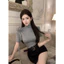 Milyfashion Pure Desire Modal Co Giãn Cao Cấp Gợi Cảm Ba Chiều Hoa Hồng Nửa Cổ Cao Áo Thun Tay Ngắn Xếp Ly Slim-