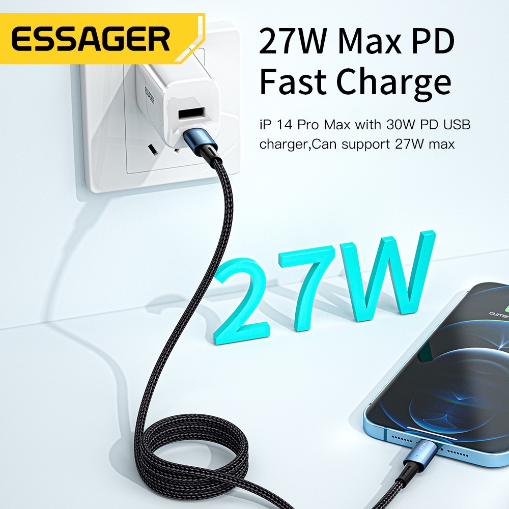 Ảnh Essager 27w PD USB c sang Lcáp sạc nhanh cho ip Type c cho dây 3