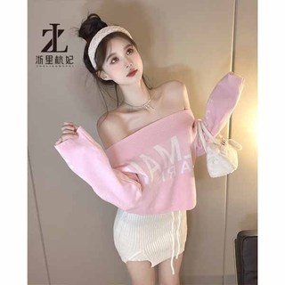 ZHELIHANGFEI Áo Dệt Kim Tay Dài Trễ Vai Lưng Cao Dáng Rộng Thời Trang Quyến Rũ Cho Nữ