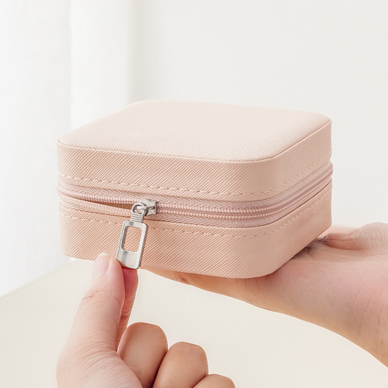Casegrace Hộp Trang Sức Di Động Có Gương Hộp Trang Sức Người Tổ Chức Mini Du Lịch Trang Sức Hộp Bảo Quản Cho Nhẫn Bông Tai Vòng Cổ Một Lớp Nhung
