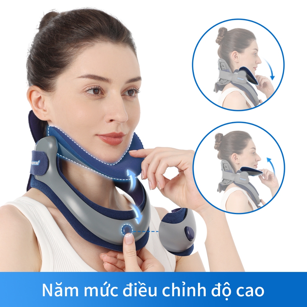 Ảnh Đai kéo dãn cổ VELPEAU, Nẹp cổ điều chỉnh bằng cách bơm hơi sử dụng cho nam và nữ, Dụng cụ kéo dãn cổ giúp giảm đau và giảm áp lực cột sống, dụng cụ chỉnh sửa tư thế cổ 2