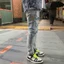High Street Hợp Thời Trang Và Thời Trang Mới Ánh Sáng Xanh Nam Jeans Rửa, Hoài Cổ Đục Lỗ Miếng Dán Hip Hop Thương Hiệu Đàn Hồi Chất Lượng Cao Slim Fit Jeans