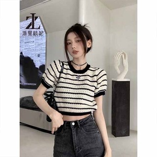 ZHELIHANGFEI Áo Thun Dệt Kim Tay Ngắn Lưng Cao Thời Trang Quyến Rũ Cho Nữ