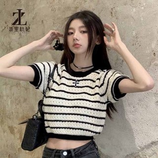 ZHELIHANGFEI Áo Thun Dệt Kim Tay Ngắn Lưng Cao Thời Trang Quyến Rũ Cho Nữ