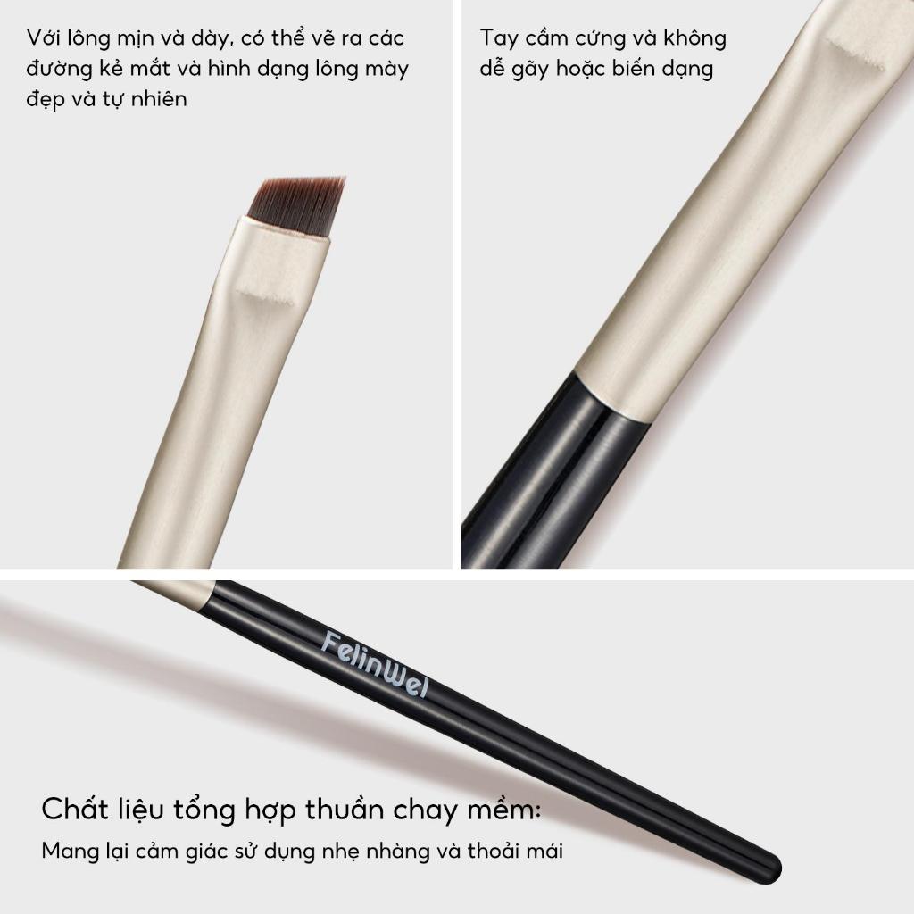FelinWel - Bộ 2 Cọ Kẻ Lông Mày Góc Cạnh Nhỏ Cho Nữ, Kiêm Cọ Kẻ Mắt Đa Năng, Cầm Tay Tiện Lợi Dễ Tạo Hình