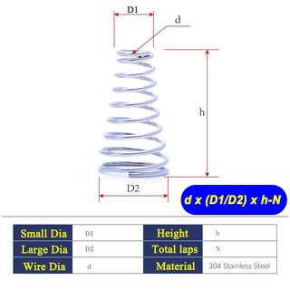 Thép không gỉ 304 Tháp Lò xo Hình nón Nén lò xo côn Áp suất lò xo Đường kính dây 0,4mm-1,2mm
