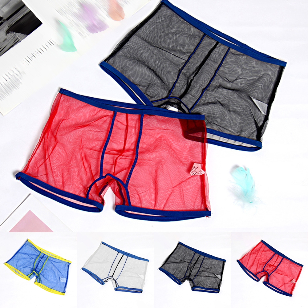 【UTHU】Men Mens Briefs Boxers Net yarn Shorts Invisible Mesh Sheer Sexy ...