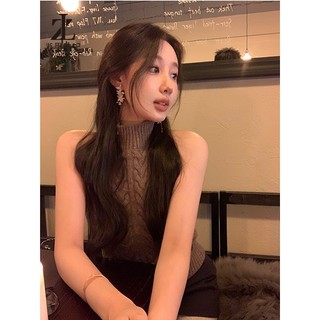 ZHELIHANGFEI Red Twist Nửa Cổ Rùa Áo Len Vest Nữ Skinny Cao Cấp Áo Len Không Tay Bên Trong