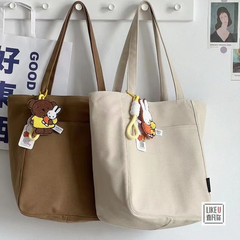 Túi vải canvas sức chứa lớn, thời trang mới cho học sinh, đeo vai đơn, kiểu tote