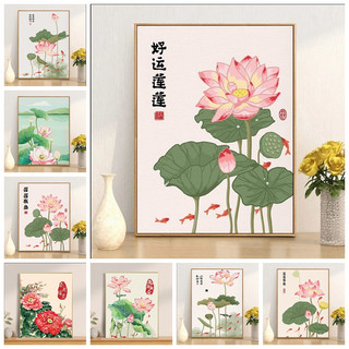 MOZI tranh sơn dầu số hoá 40x50cm tự làm tô màu theo số, hoa sen, tranh acrylic trang trí nhà cửa