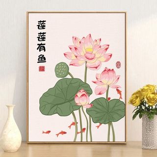MOZI tranh sơn dầu số hoá 40x50cm tự làm tô màu theo số, hoa sen, tranh acrylic trang trí nhà cửa