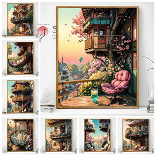 MOZI✨nhà trên cây 40*50cm tranh tô màu theo số tranh sơn dầu số hoá tranh số hóaBan Công Trong Nhà Cây Tranh Sơn Dầu Kỹ Thuật Số Tự Làm Tranh Tô Màu Giảm Sự Chán Bức Tranh Tay Kỹ Thuật Số Tranh Nhồi Bông Tô Màu Nhồi Bông Tranh Sơn Dầu Vẽ Tay Sơn