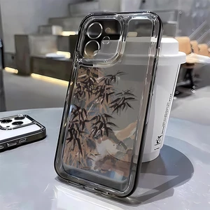 Ốp điện thoại TPU bằng tre mực cho iPhone 15 14 XR 13 11 12 Pro Max 8 7 6 6S Plus X XS Max Se 2020 13 12 11
