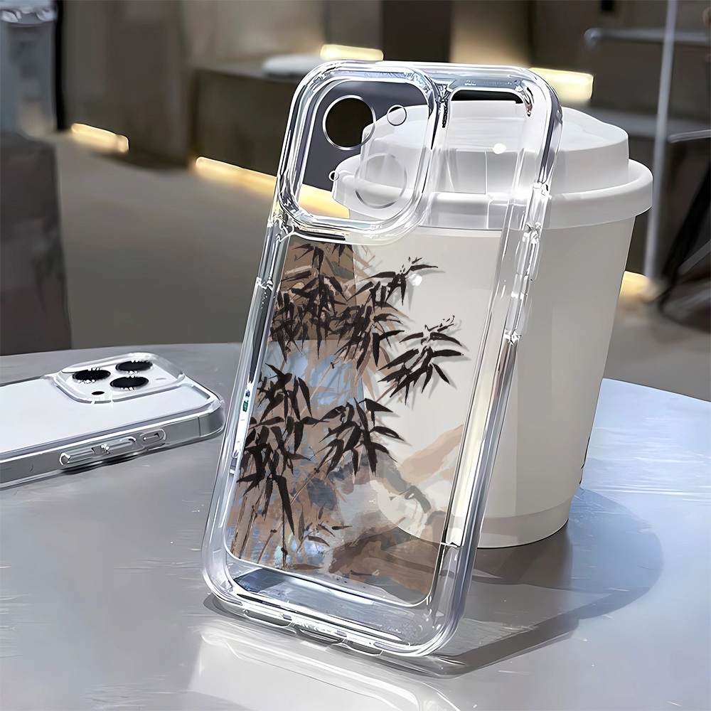Ốp điện thoại TPU bằng tre mực cho iPhone 15 14 XR 13 11 12 Pro Max 8 7 6 6S Plus X XS Max Se 2020 13 12 11