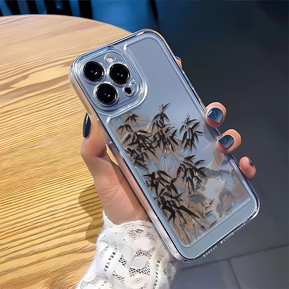 Ốp điện thoại TPU bằng tre mực cho iPhone 15 14 XR 13 11 12 Pro Max 8 7 6 6S Plus X XS Max Se 2020 13 12 11