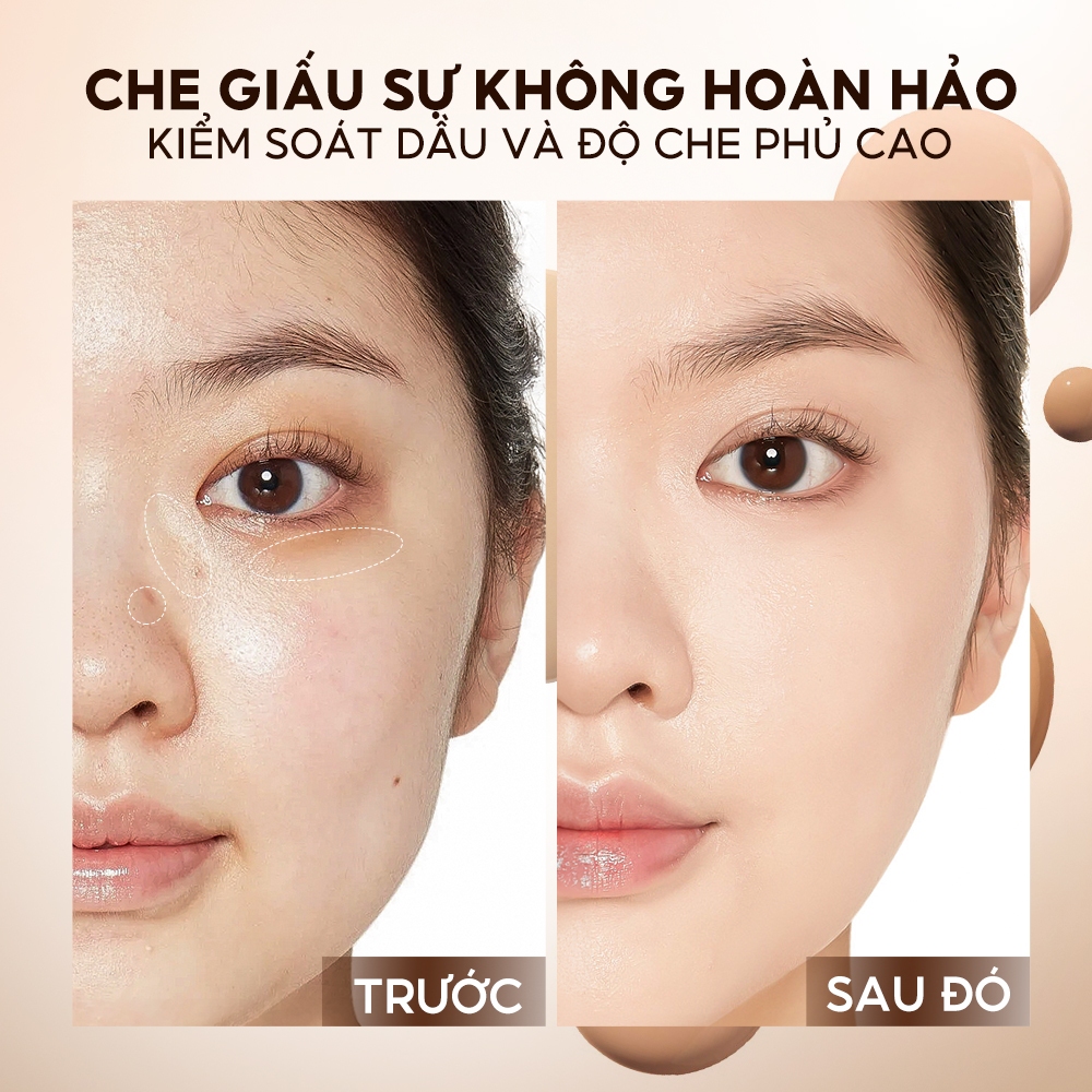 Ảnh O.two.o 2In1 Kem Phấn & Đệm Bảo hiểm toàn diện Kem nền không tì vết / không móng vuốt Matte Oil-Control Longwear Setting Pressed Powder Natural Finish Base Makeup With Puff 101g 3