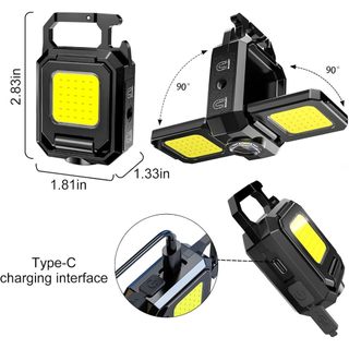 Đèn làm việc COB, Đèn pin Mini có thể sạc lại, 5 chế độ, Đèn LED móc khóa, Cắm trại khẩn cấp ngoài trời