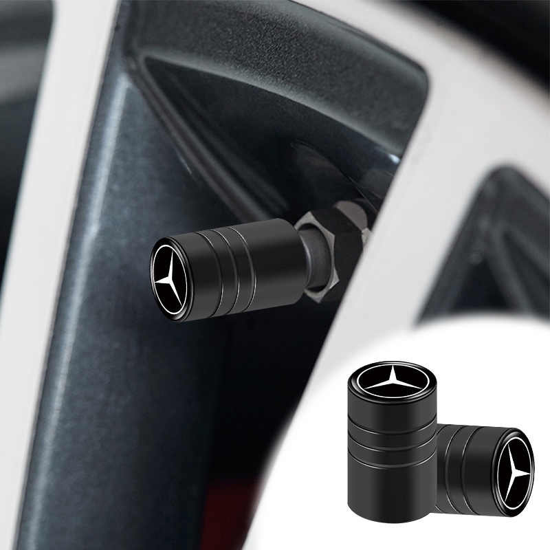 4 Đen / Bạc Hợp Kim Lốp Xe Ô Tô Nắp Không Khí Lục Giác / Hình Trụ Bánh Xe Ô Tô Lõi Lốp Dành Cho Xe Mercedes Benz Class W212 W211 W210 W203 W204 W205 CLA GLK CLS A C E