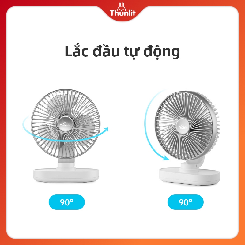 Ảnh Quạt điện để bàn Thunlit xoay đầu tự động 5000mAh có thể sạc lại 4 tốc độ gió chạy êm 3