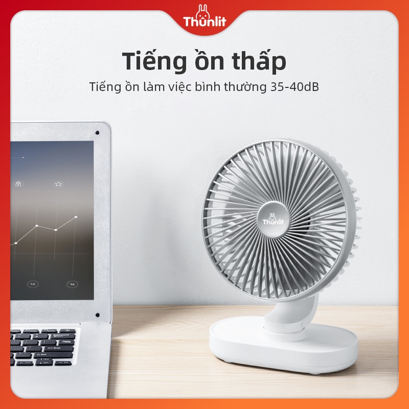Ảnh Quạt điện để bàn Thunlit xoay đầu tự động 5000mAh có thể sạc lại 4 tốc độ gió chạy êm 4