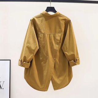Áo sơ mi nữ dáng rộng có khe hở lưng Áo sơ mi cổ Polo dài tay mặc thường ngày