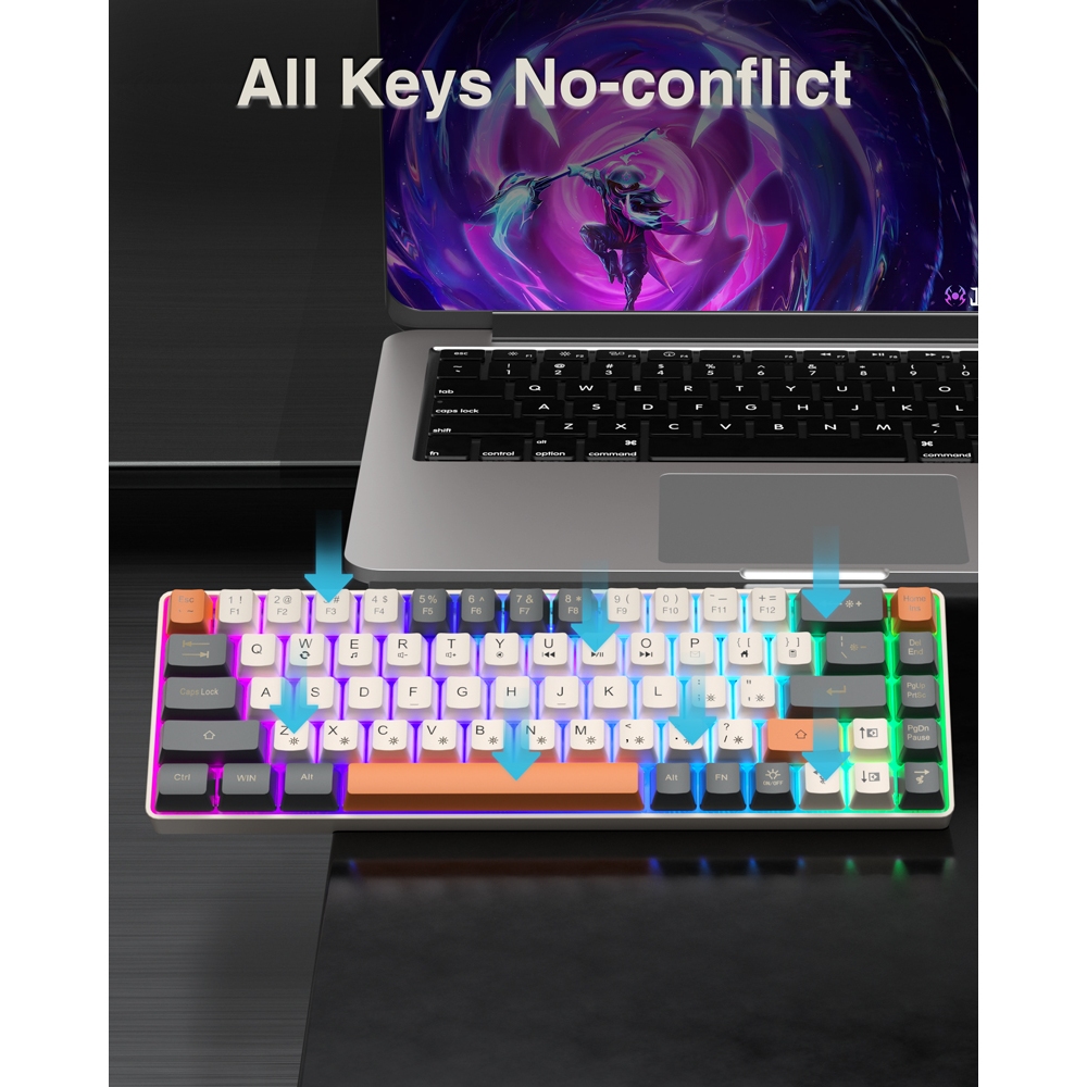 Aula SOLAKAKA SK968 68 Phím RGB Màng Bàn Phím Cầu Vồng Ánh Sáng Type-C Bàn Phím Chơi Game Mini Có Dây Cho PC Laptop | BigBuy360 - bigbuy360.vn