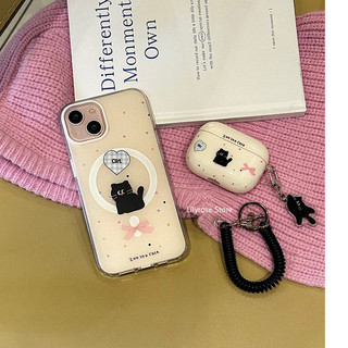 Ốp lưng AirPods Pro 1 2 3 mới Vỏ bọc tai nghe iPhone ins Mèo trắng đen dễ thương có dây đeo