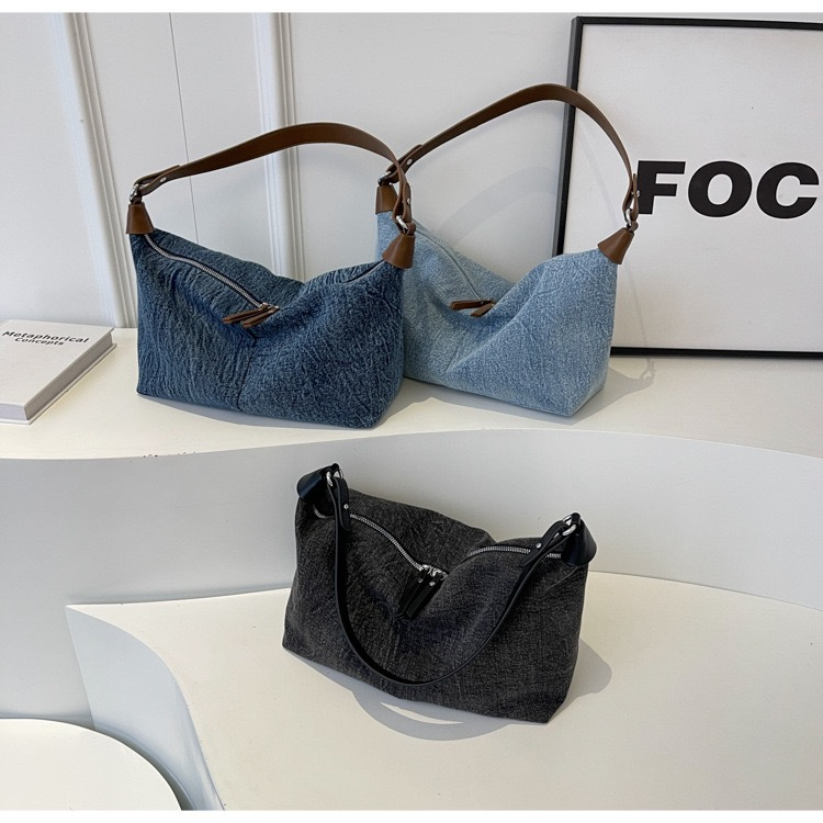 2024 Xuân Hè Túi denim Túi Đeo Ngang Thân Túi Đeo Vai Thời Trang Túi Đeo Ngang Vải denim Túi Đeo Ngang Vải denim Túi Đeo Vai Giải Trí Tôi Túi Đeo Ngang PU Bánh Bao Bun PU Túi denim PU