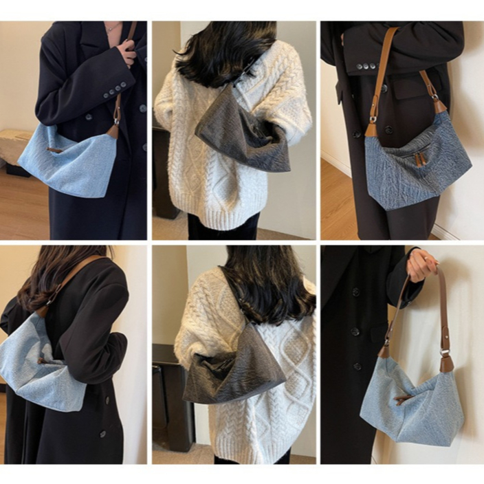 2024 Xuân Hè Túi denim Túi Đeo Ngang Thân Túi Đeo Vai Thời Trang Túi Đeo Ngang Vải denim Túi Đeo Ngang Vải denim Túi Đeo Vai Giải Trí Tôi Túi Đeo Ngang PU Bánh Bao Bun PU Túi denim PU