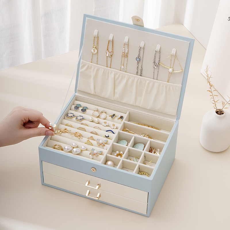 Casegrace Hộp Trang Sức Người Tổ Chức Da Trang Sức Trưng Bày Hộp 2 Ngăn Kéo Hộp Trang Sức Bông Tai Vòng Cổ Vòng Trang Sức Hộp Bảo Quản Quà Tặng