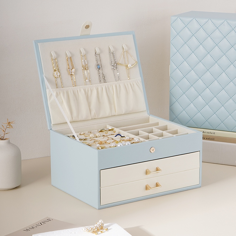 Casegrace Hộp Trang Sức Người Tổ Chức Da Trang Sức Trưng Bày Hộp 2 Ngăn Kéo Hộp Trang Sức Bông Tai Vòng Cổ Vòng Trang Sức Hộp Bảo Quản Quà Tặng