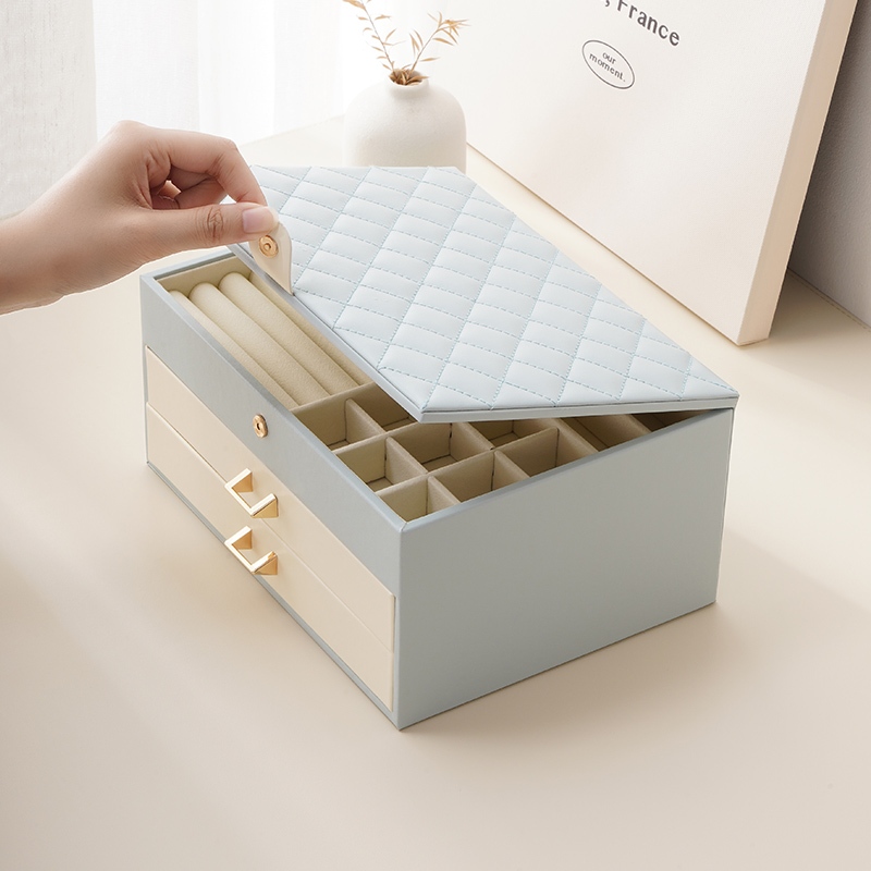 Casegrace Hộp Trang Sức Người Tổ Chức Da Trang Sức Trưng Bày Hộp 2 Ngăn Kéo Hộp Trang Sức Bông Tai Vòng Cổ Vòng Trang Sức Hộp Bảo Quản Quà Tặng