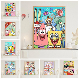 MOZI✨bọt biển tranh tô màu theo số tranh sơn dầu số hoá tranh số hóa Spongebob SquarePants Kỹ Thuật Số Tranh Sơn Dầu Tự Làm Tô Màu Tranh Vẽ Tay Tranh Kỹ Thuật Số Tranh Làm Đầy Tranh Hoạt Hình Anime Dễ Thương Chán Giảm Acrylic Phòng Trẻ Em