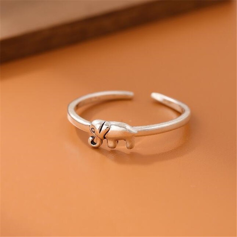 Nhẫn Bạc 925 Retro Sáng Tạo Voi Đơn Giản Nhỏ Phong Cách Dân Tộc May Mắn Động Vật Tốt Lành Mở Nhẫn Nữ Độc Đáo Có Thể Điều Chỉnh Nhẫn Bạc Phụ Kiện CR325