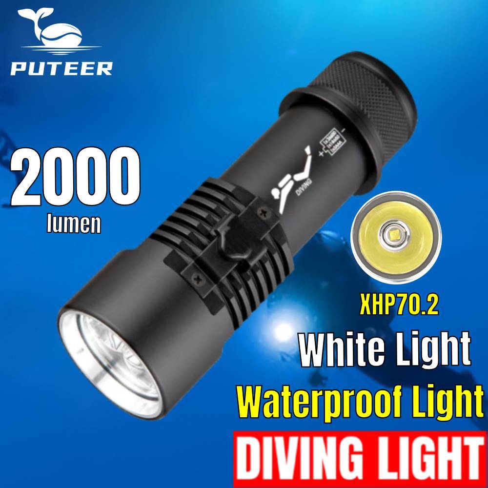 Puteer Đèn Lặn DI Động LED 2000 Lumens XHP70 IPX8, Chống Nước Cho Người Chuyên Nghiệp
