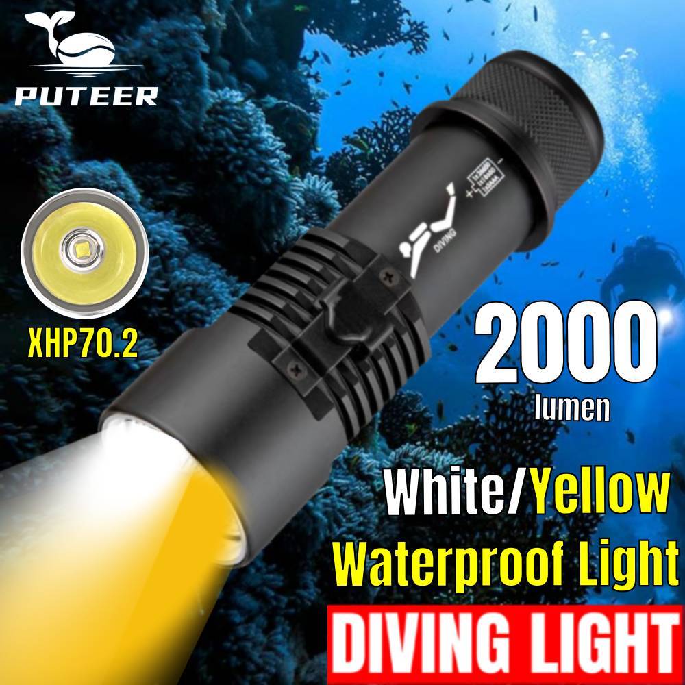 Puteer Đèn Pin Lặn Chống Thấm Nước với Ánh Sáng Vàng và Trắng