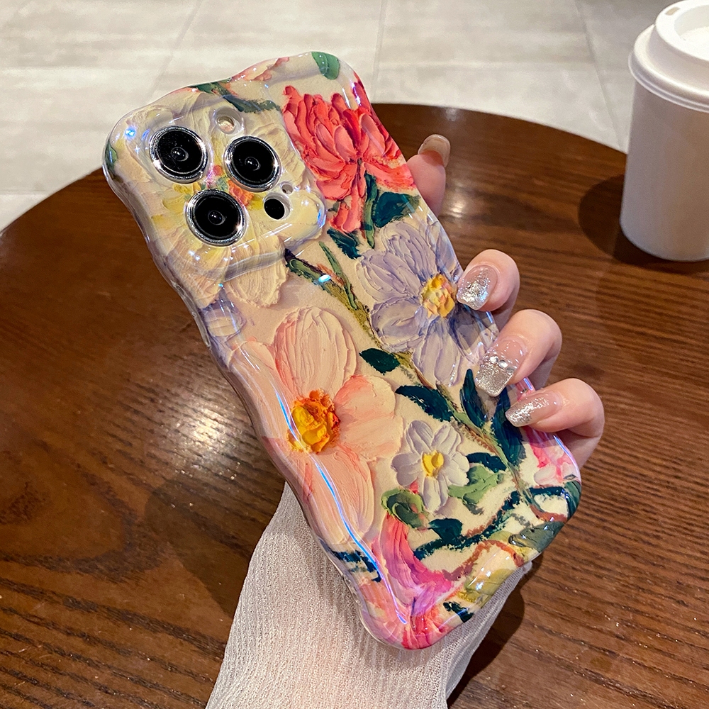 Dành Cho iPhone 15 Pro Max 14promax 13promax Tranh Sơn Dầu Hoa Ốp Lưng Điện Thoại Cho iPhone 11 12 13 14 Pro Max 12promax Mềm IMD Chống Sốc Ốp Lưng Khung Sóng