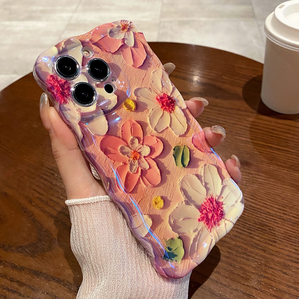 Dành Cho iPhone 15 Pro Max 14promax 13promax Tranh Sơn Dầu Hoa Ốp Lưng Điện Thoại Cho iPhone 11 12 13 14 Pro Max 12promax Mềm IMD Chống Sốc Ốp Lưng Khung Sóng