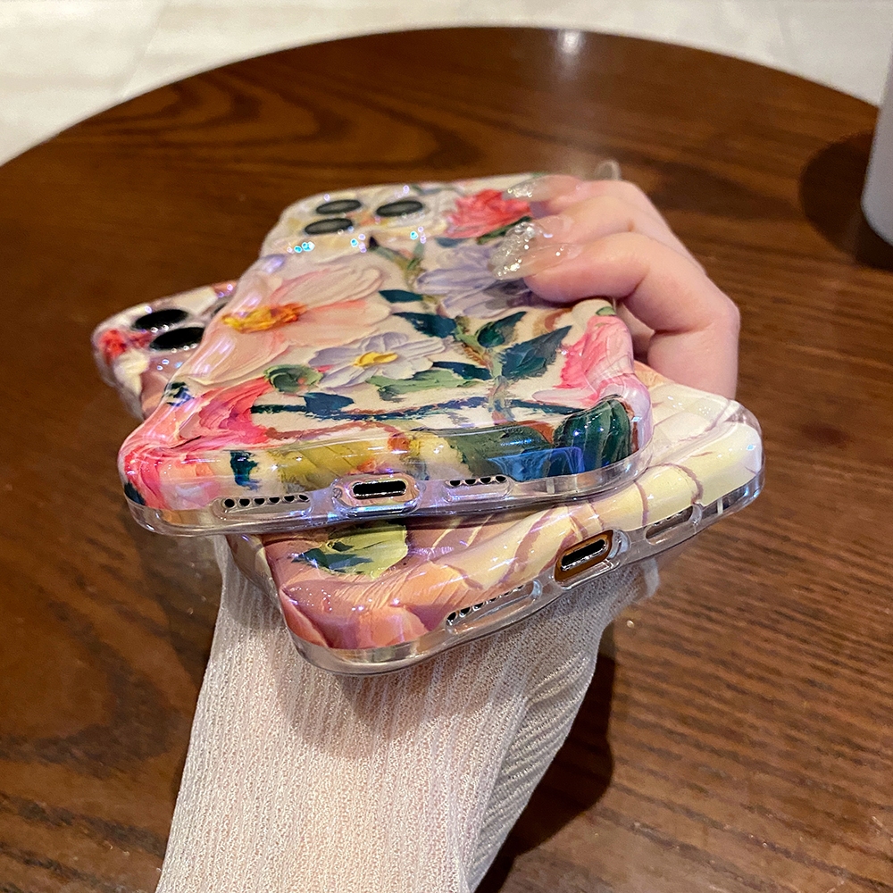 Dành Cho iPhone 15 Pro Max 14promax 13promax Tranh Sơn Dầu Hoa Ốp Lưng Điện Thoại Cho iPhone 11 12 13 14 Pro Max 12promax Mềm IMD Chống Sốc Ốp Lưng Khung Sóng