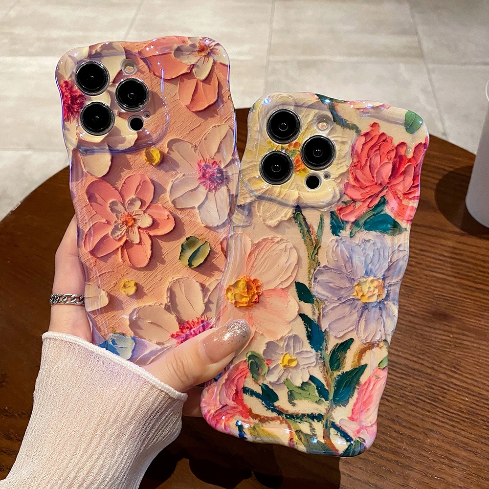 Dành Cho iPhone 15 Pro Max 14promax 13promax Tranh Sơn Dầu Hoa Ốp Lưng Điện Thoại Cho iPhone 11 12 13 14 Pro Max 12promax Mềm IMD Chống Sốc Ốp Lưng Khung Sóng