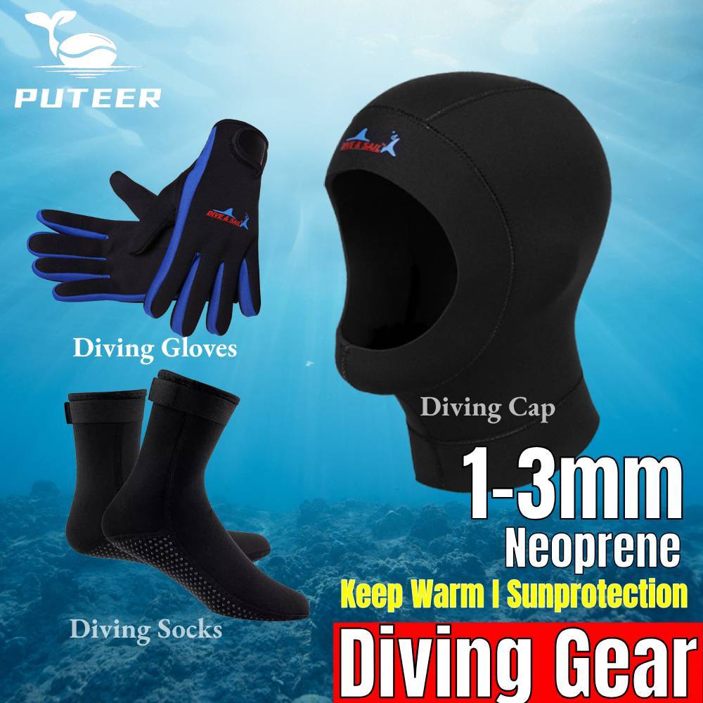 Putter 3mm Neoprene Bộ đồ bộ lặn, kèm mũ trùm đầu, mặt nạ, và tất - Perfect cho freediving và spearfishing