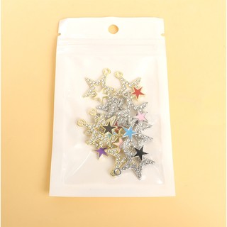 10 Chiếc Shining Kim Cương Giả Kẻ Sọc Đôi Pentagram Thiết Kế Men Quyến Rũ Tính Khí Đơn Giản Phụ Kiện Trang Sức Vòng Cổ DIY Vòng Tay Bông Tai Rỗng Mặt Dây Ngôi Sao Năm Cánh