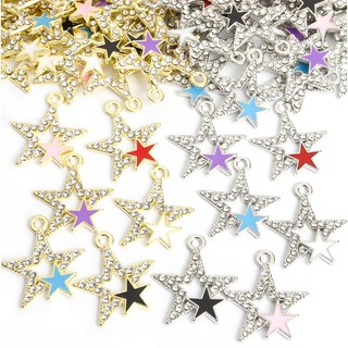 10 Chiếc Shining Kim Cương Giả Kẻ Sọc Đôi Pentagram Thiết Kế Men Quyến Rũ Tính Khí Đơn Giản Phụ Kiện Trang Sức Vòng Cổ DIY Vòng Tay Bông Tai Rỗng Mặt Dây Ngôi Sao Năm Cánh