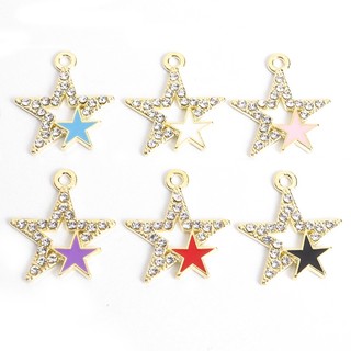 10 Chiếc Shining Kim Cương Giả Kẻ Sọc Đôi Pentagram Thiết Kế Men Quyến Rũ Tính Khí Đơn Giản Phụ Kiện Trang Sức Vòng Cổ DIY Vòng Tay Bông Tai Rỗng Mặt Dây Ngôi Sao Năm Cánh