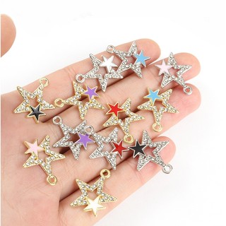 10 Chiếc Shining Kim Cương Giả Kẻ Sọc Đôi Pentagram Thiết Kế Men Quyến Rũ Tính Khí Đơn Giản Phụ Kiện Trang Sức Vòng Cổ DIY Vòng Tay Bông Tai Rỗng Mặt Dây Ngôi Sao Năm Cánh