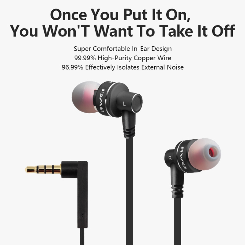 Ảnh Tai nghe có dây Awei ES-10TY cắm 3.5mm thể thao in ear Thiết Kế thoải mái có Mic 1