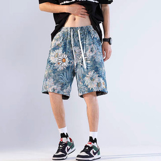 Quần short nam ESEA, quần short thể thao đi biển phong cách unisex thời trang và phổ biến kiểu Mỹ cổ điển dáng rộng giản dị in hoa cúc Nhật Bản chất lượng cao, có thể mặc cho cả nam và nữ