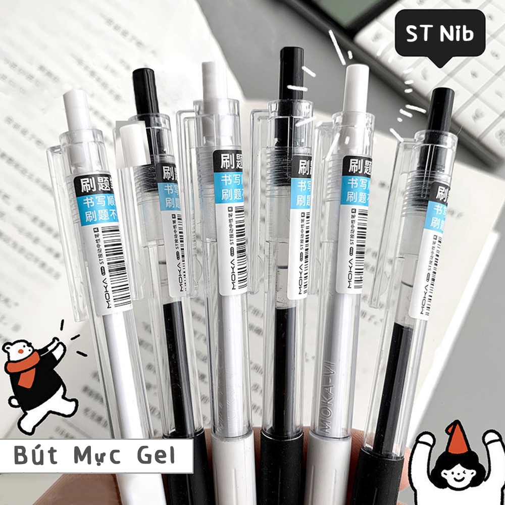 [6 bút + 20 ngòi]Bút Mực Gel Ngòi 0.5mm Màu Đen / Xanh Dương Thiết Kế Đơn Giản Có Thể Thu Gọn Tiện Dụng Cho Học Sinh / Văn Phòng