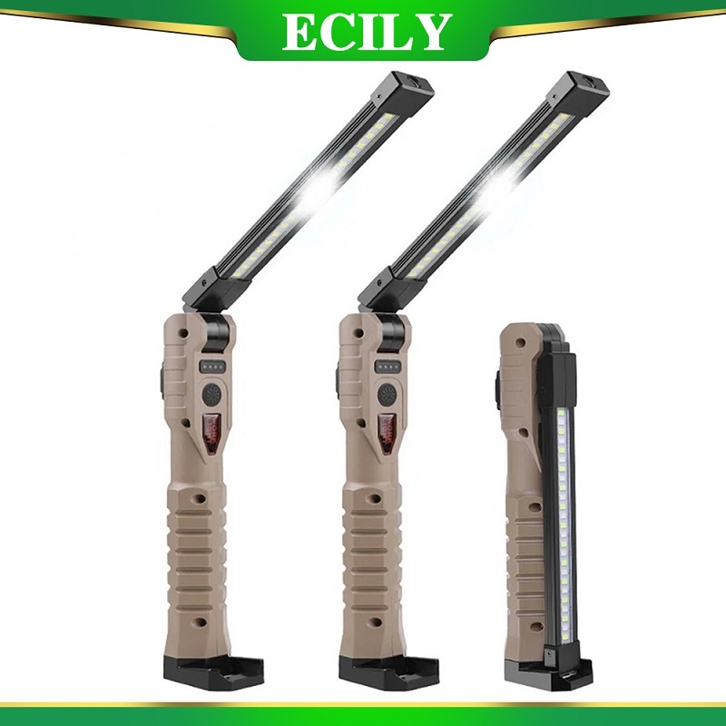 Đèn LED làm việc có thể sạc lại ECILY USB 1000 Lumens Đèn lồng COB có đèn báo công suất Đèn pin có tay cầm để sửa chữa ô tô ngoài trời