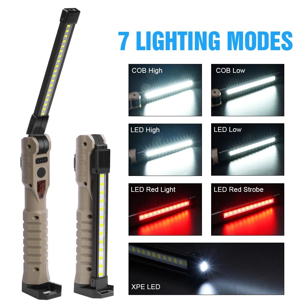 Đèn LED làm việc có thể sạc lại ECILY USB 1000 Lumens Đèn lồng COB có đèn báo công suất Đèn pin có tay cầm để sửa chữa ô tô ngoài trời
